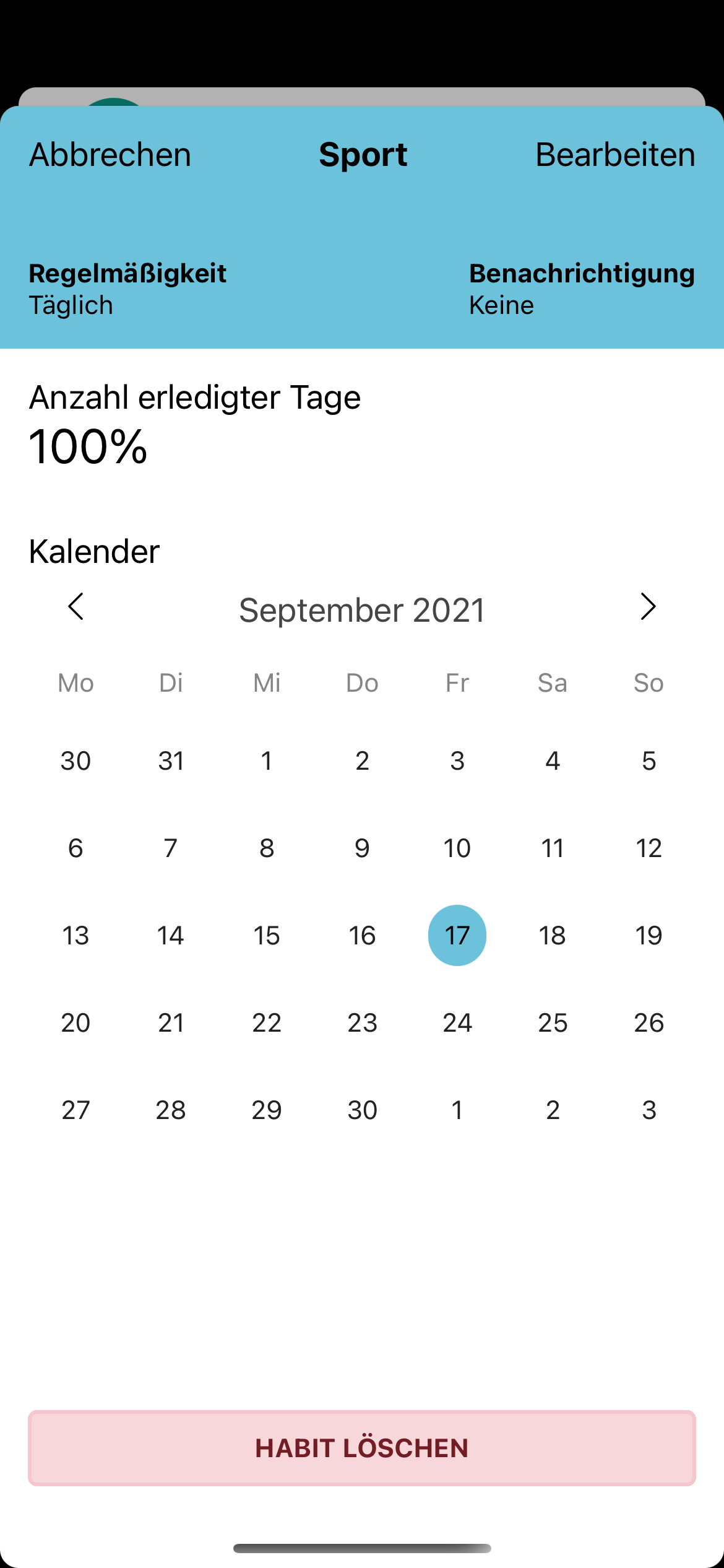 Screenshot von der Habit-Detailansicht