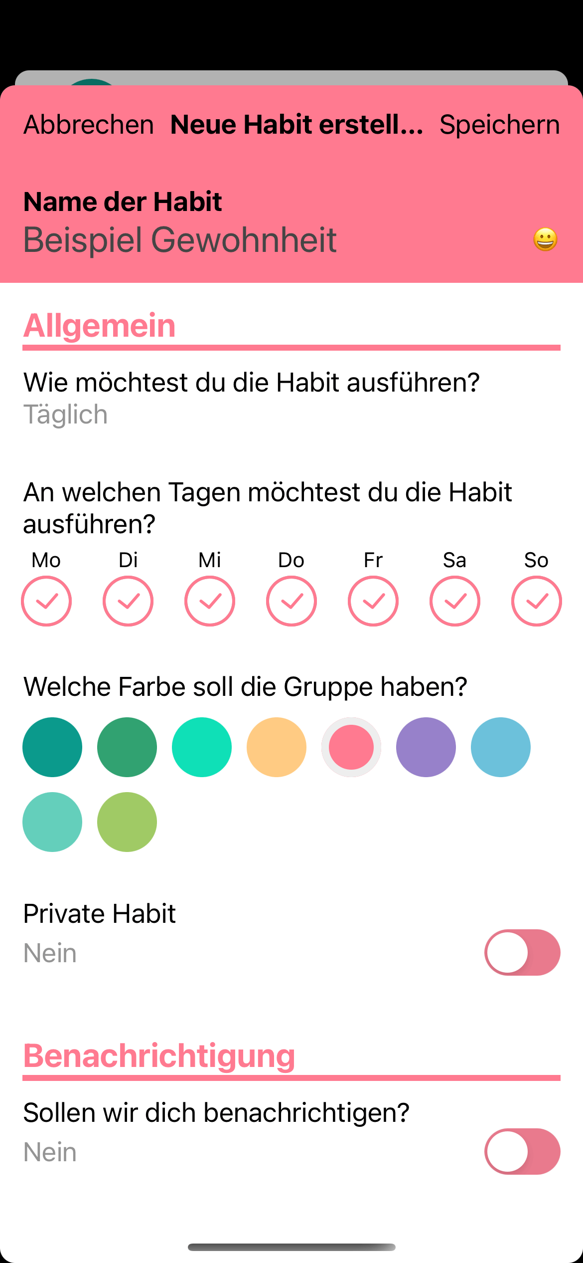 Screenshot des Habit-Hinzufüge-Screens